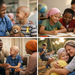 A collage of four scenes showing a pediatric nurse with a child wearing a yellow ribbon, children drawing together in a classroom, a family support conversation, and a mother embracing her child outdoors.
